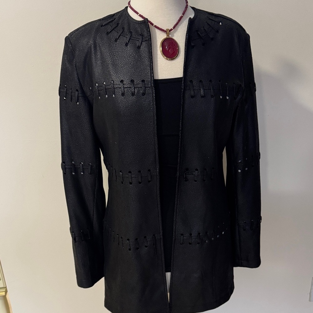 Chic Black Women's leather look Blazer with Stitch Detailing